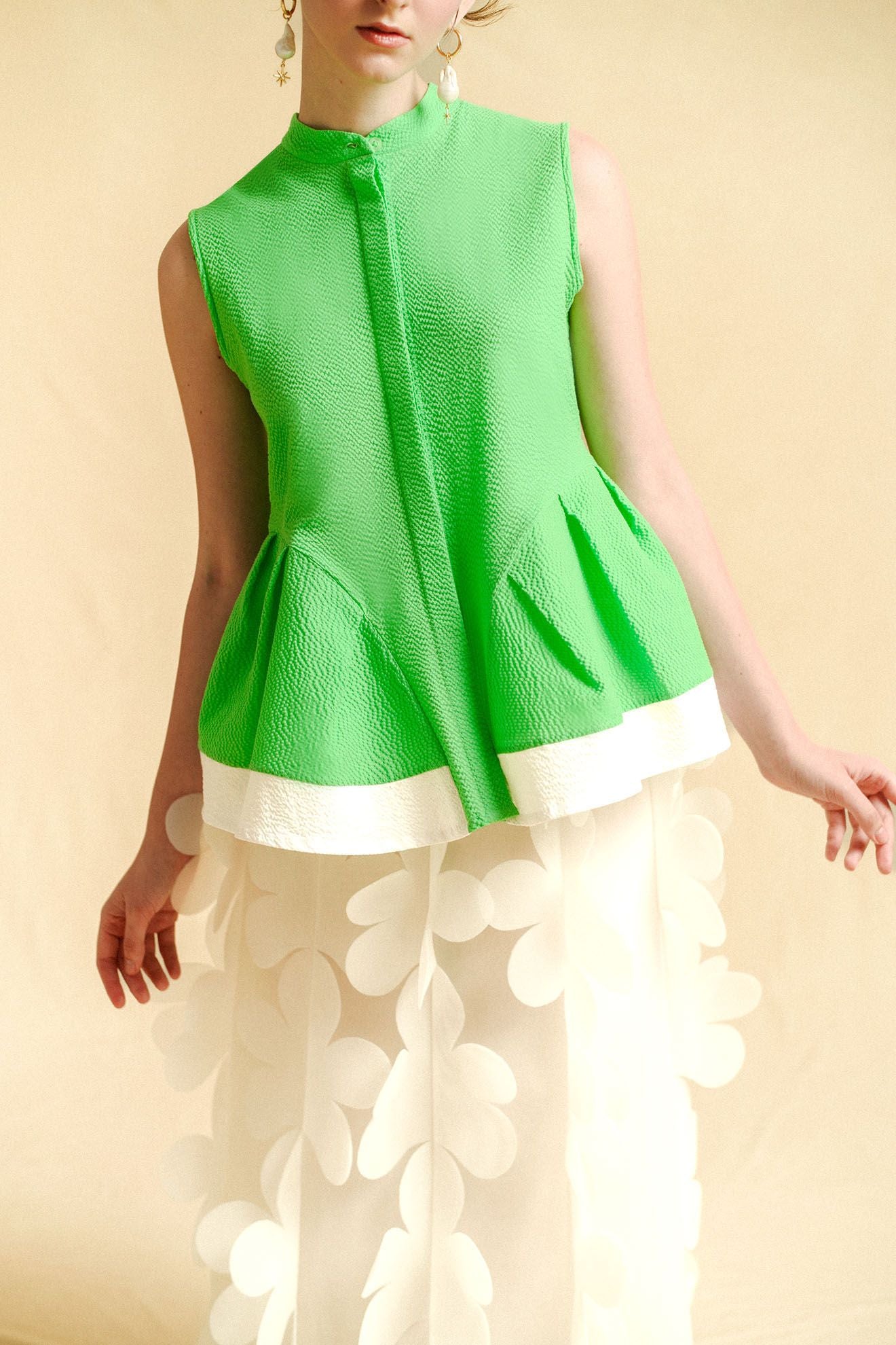BARRE Top in Fern Green/White