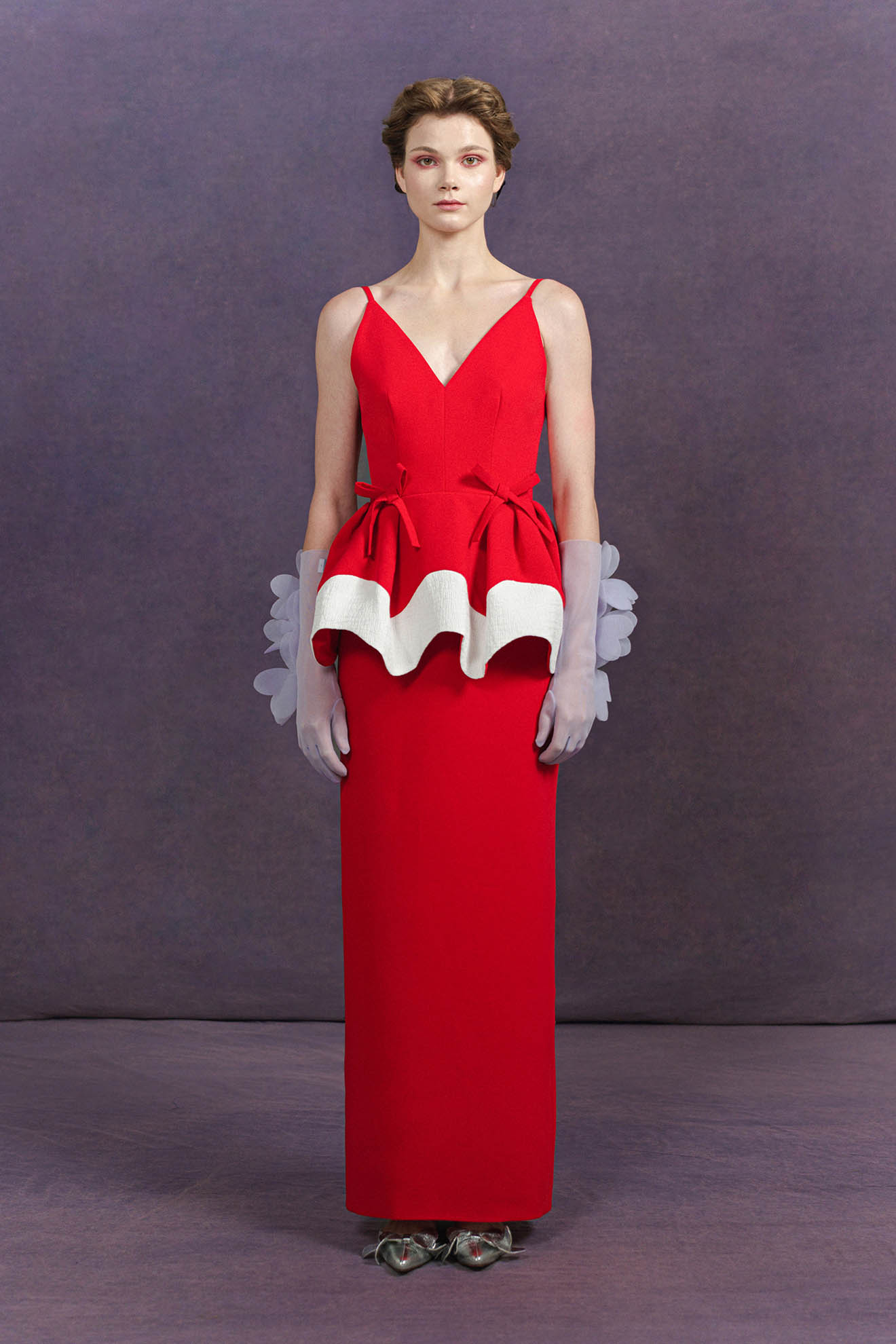 ATTITUDE Gown in Milano Red/Crinkled White