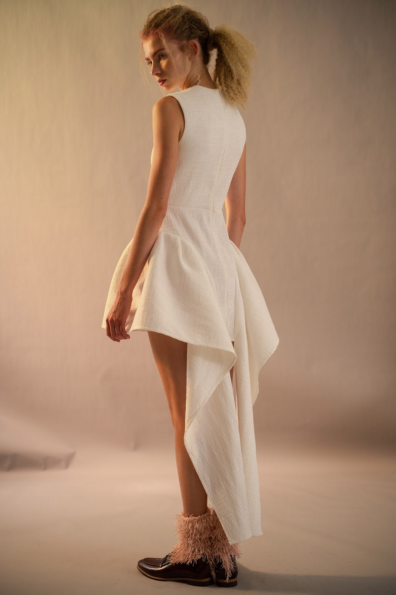 CUTTLEFISH Dress in Crinkled White
