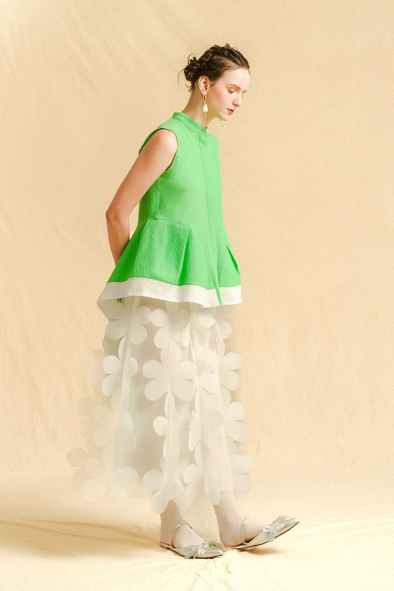 BARRE Top in Fern Green/White