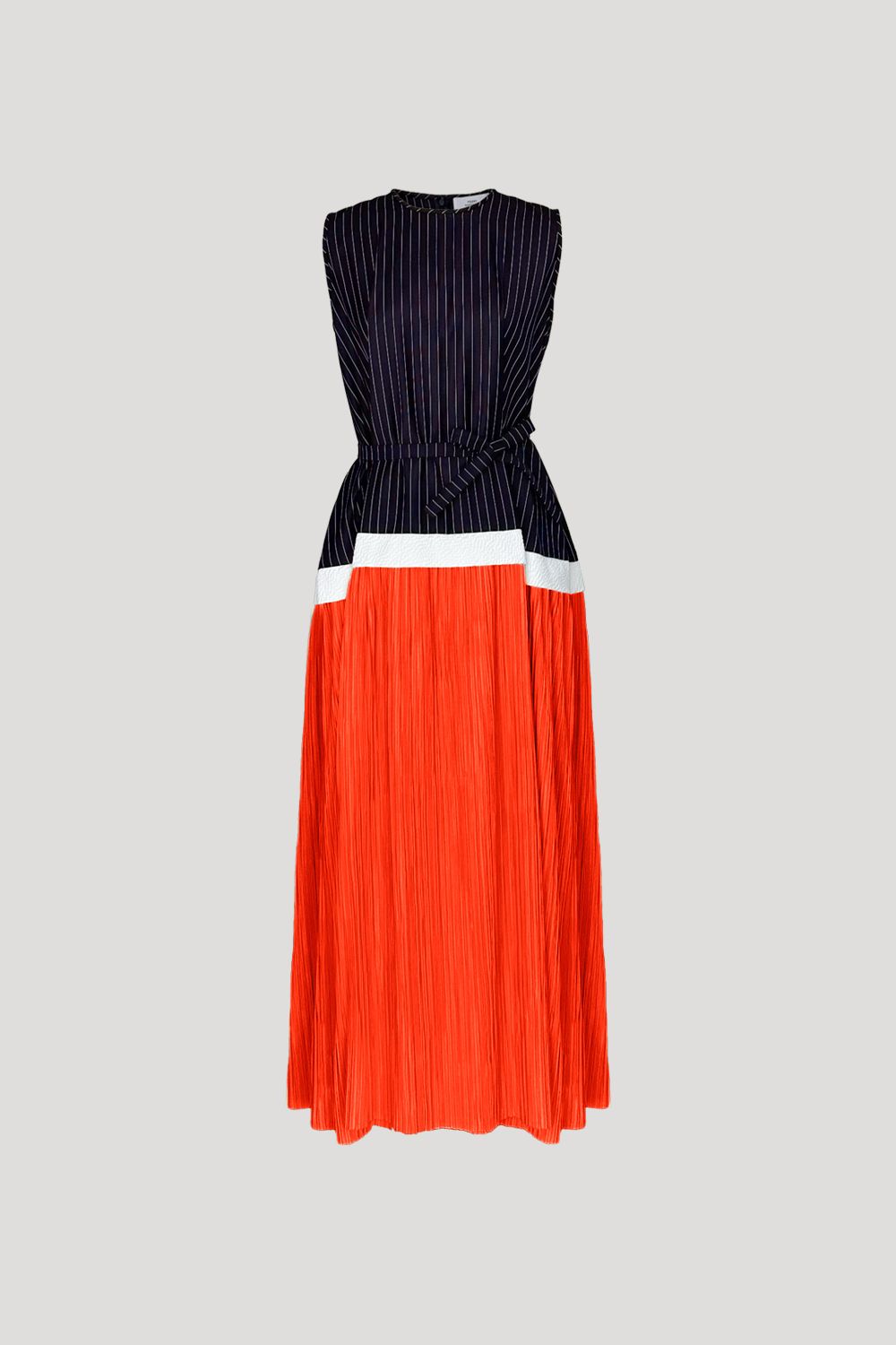 FRISSON Dress in Navy Stripes/Orange Pleats – PEGGY HARTANTO