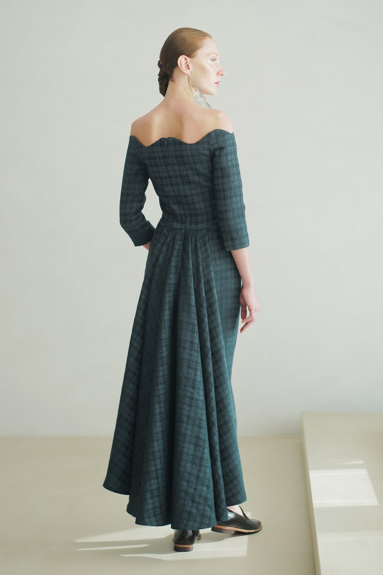 EQUILATERAL Dress in Plaid Dark Green