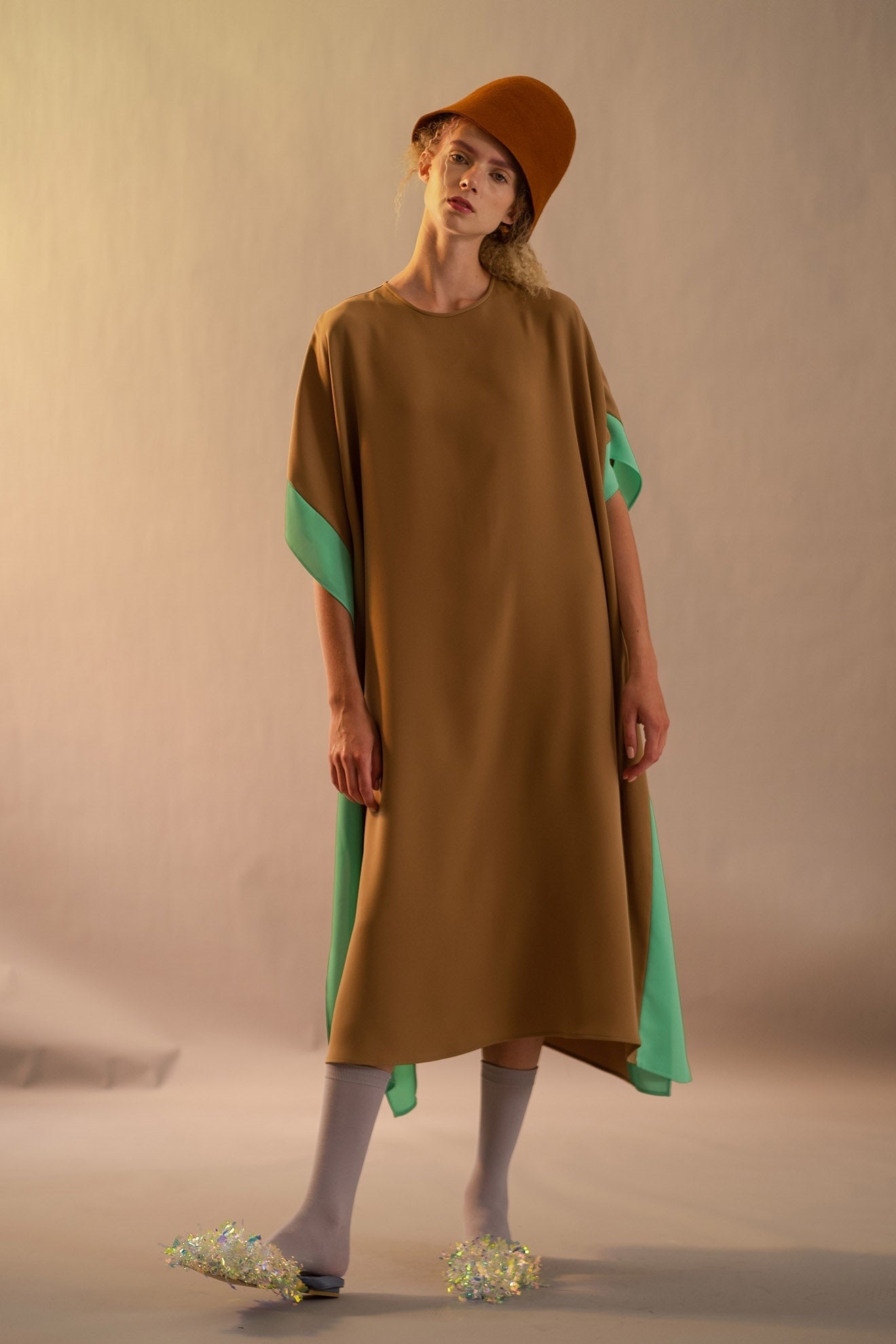 CHALUMEAU Dress in Clay Brown/Fern Green