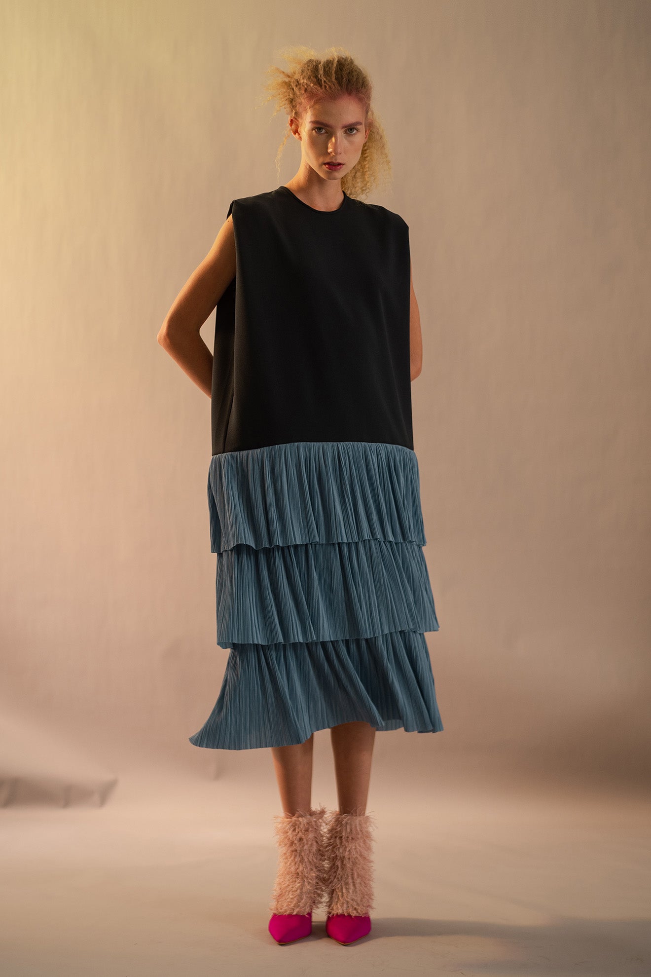 BLACKTIP Dress in Celtic Green/Turqoise Pleats