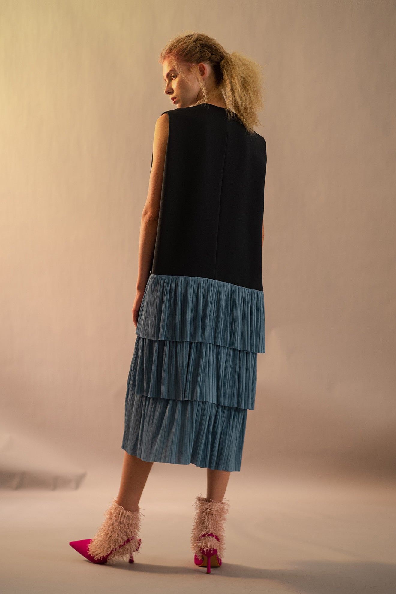 BLACKTIP Dress in Celtic Green/Turqoise Pleats