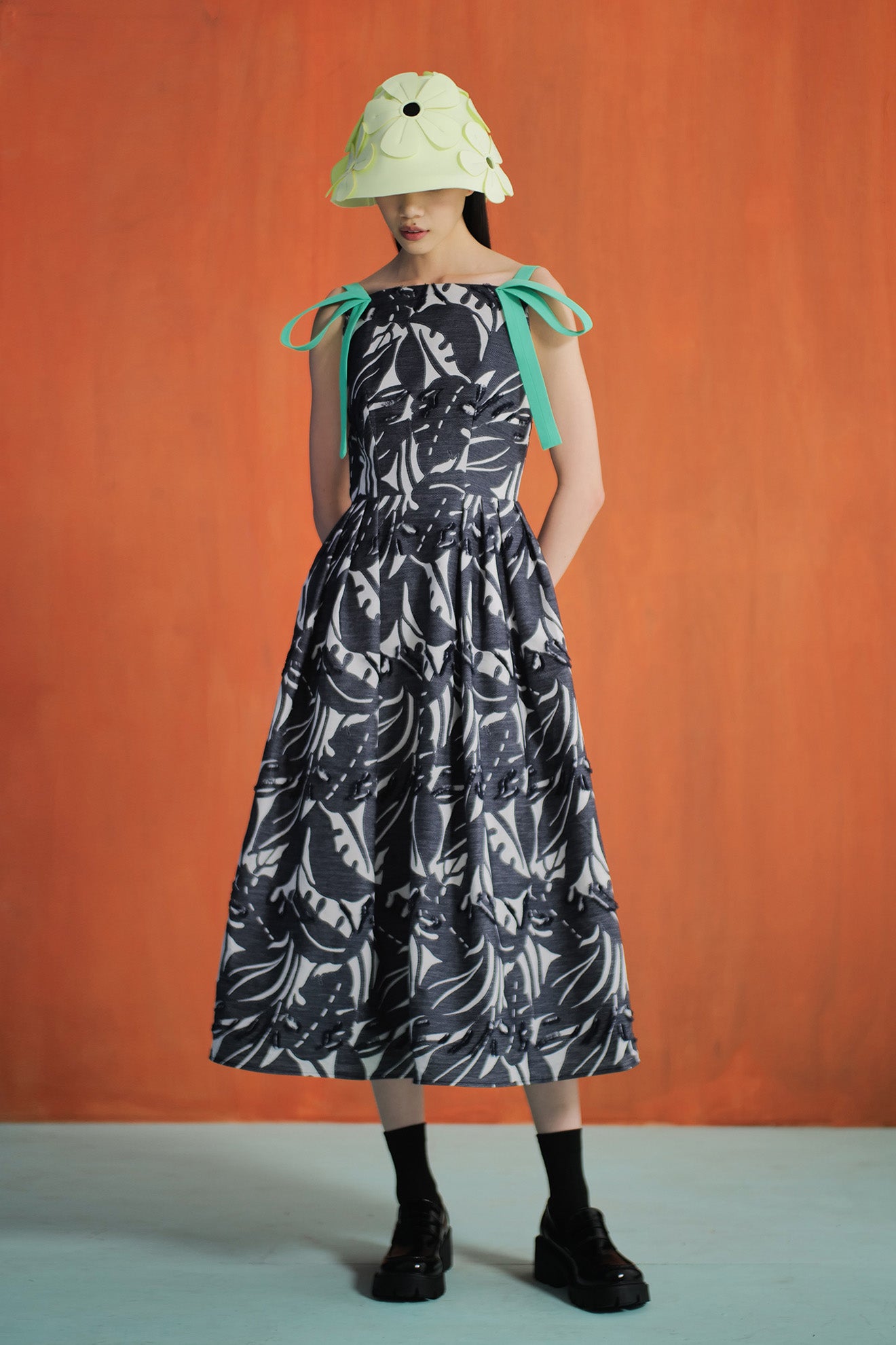 CANTILENA Dress in Dark Blue/Fern Green