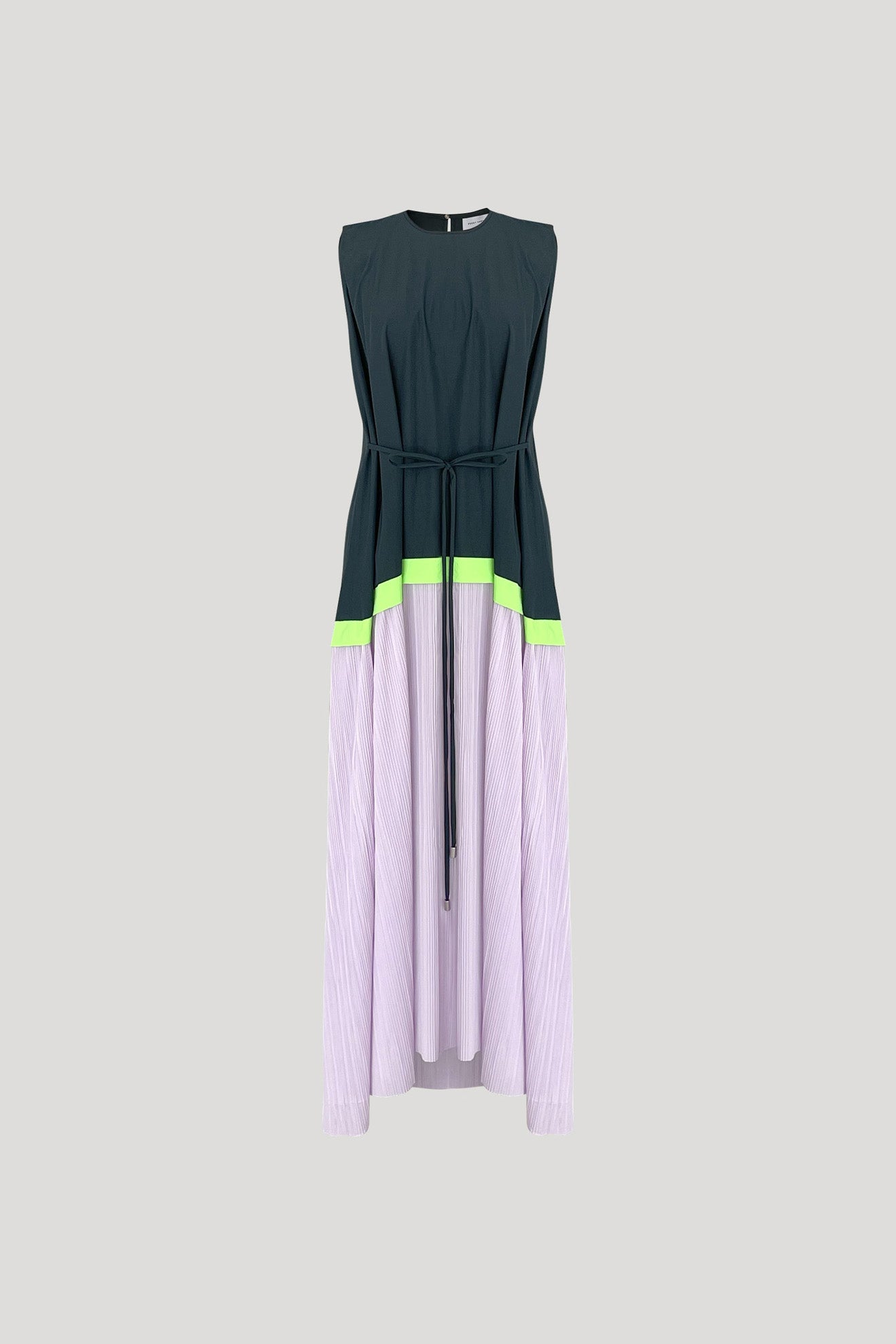 COMPOSER Dress in Forest Green/Lilac Pleats