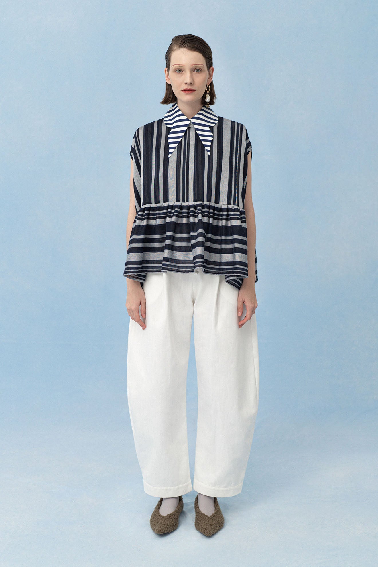 COMPOUND Top in Navy Stripes