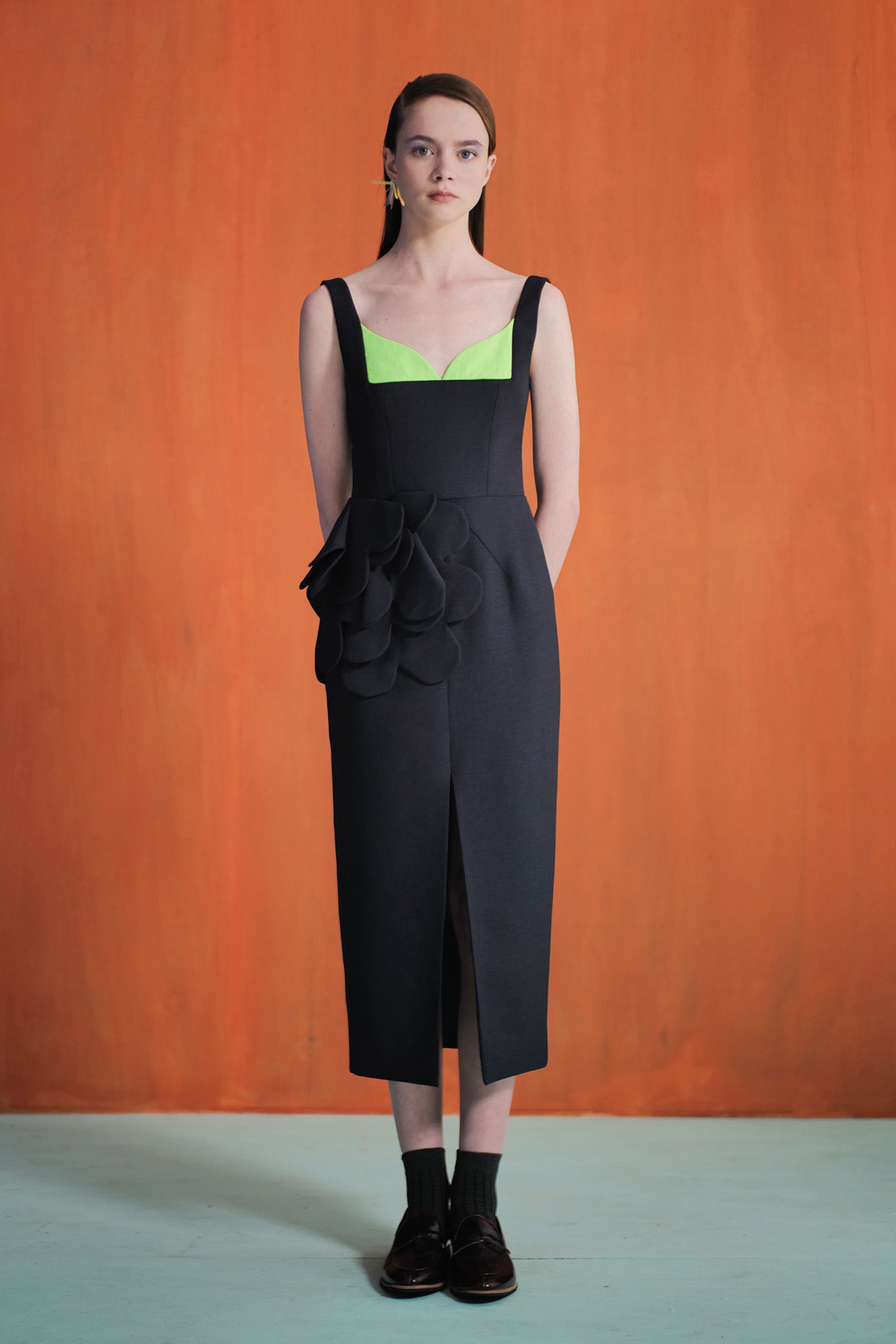 COPERTI Dress in Dark Blue/Neon Green