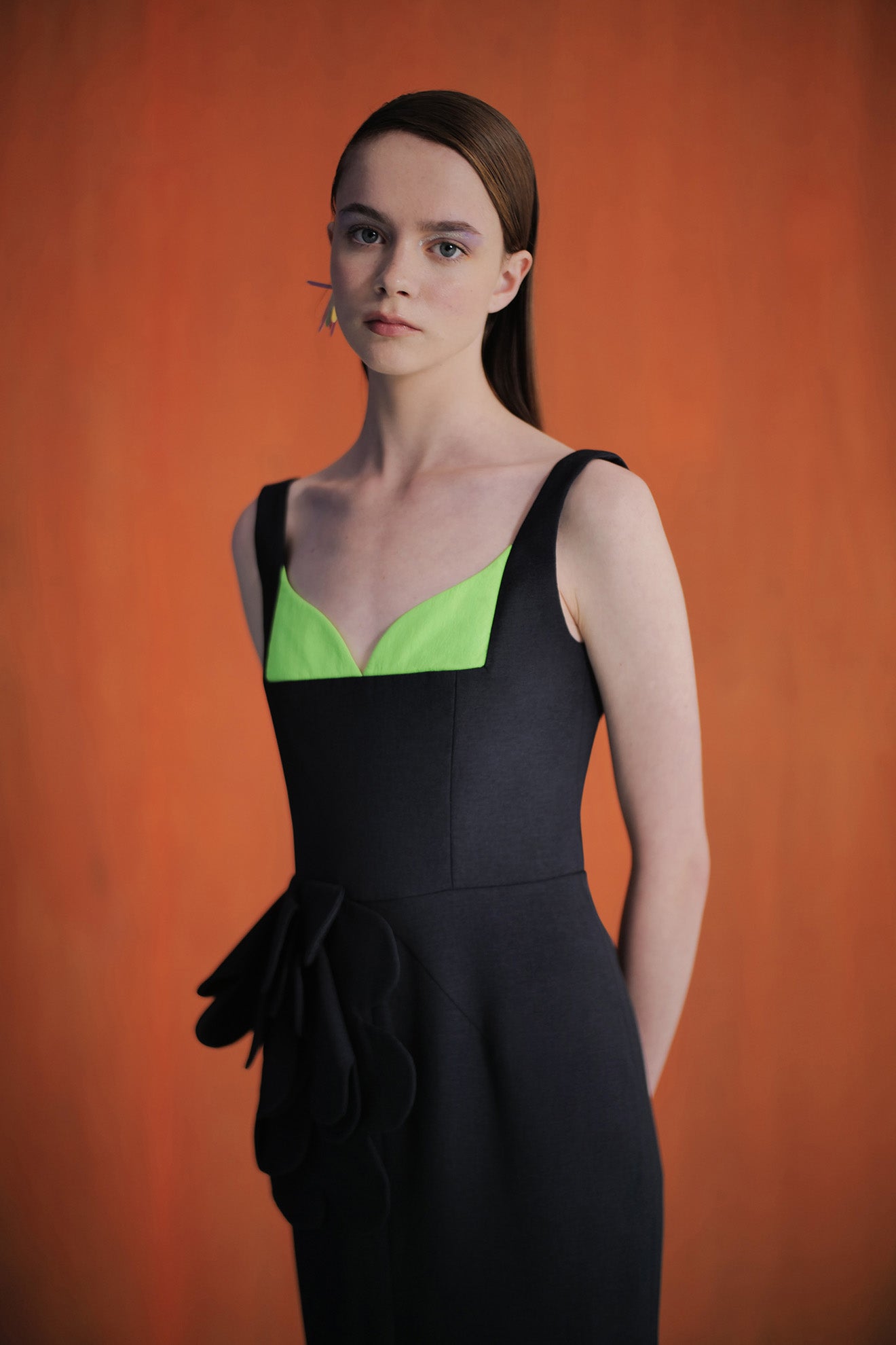 COPERTI Dress in Dark Blue/Neon Green