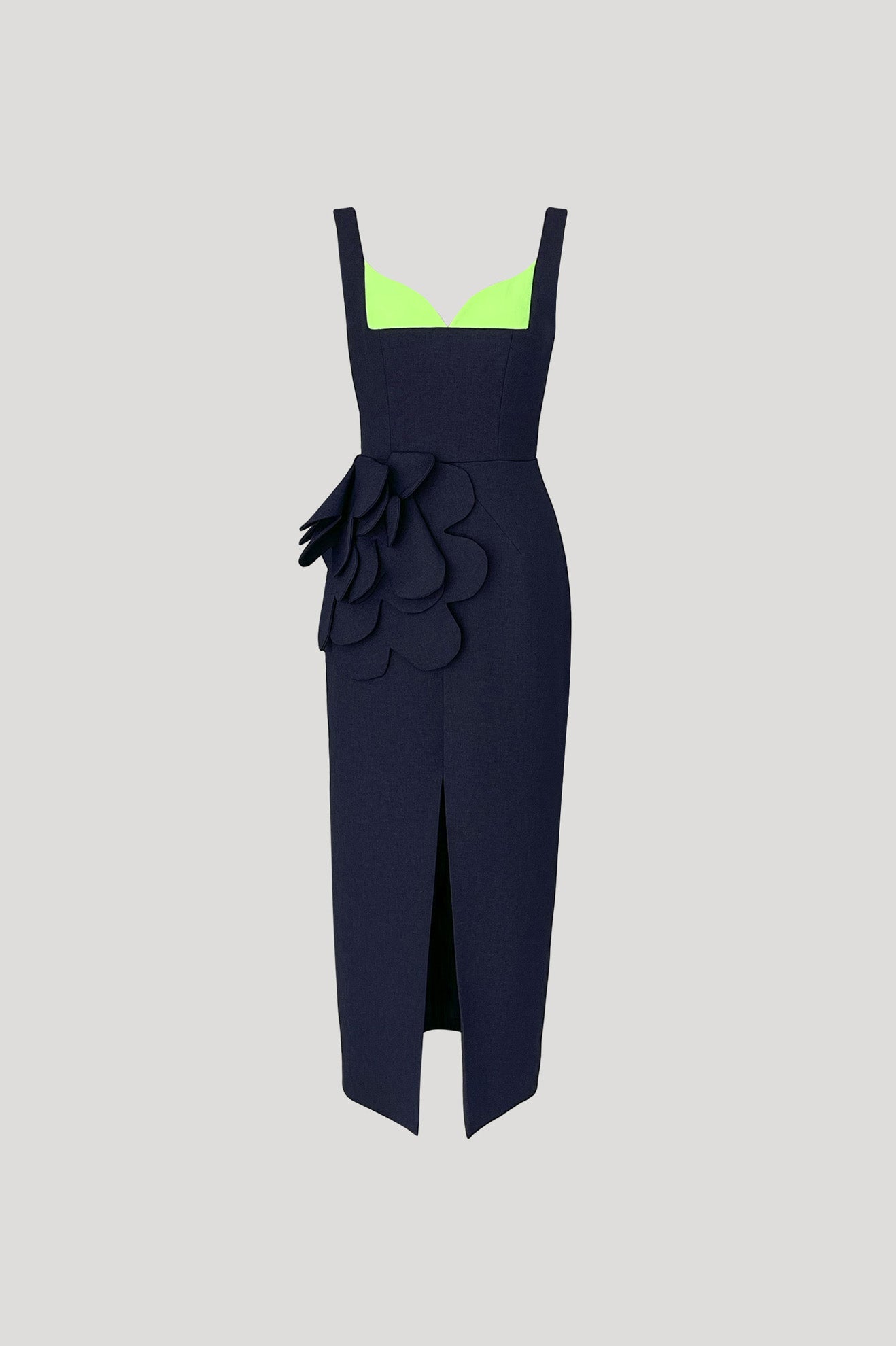 COPERTI Dress in Dark Blue/Neon Green