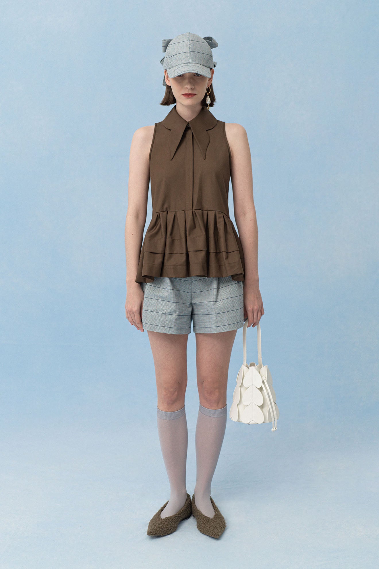 CROP Shorts in Plaid Grey