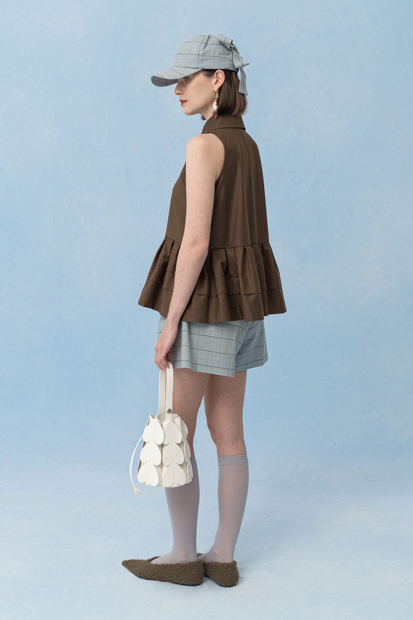 CROP Shorts in Plaid Grey