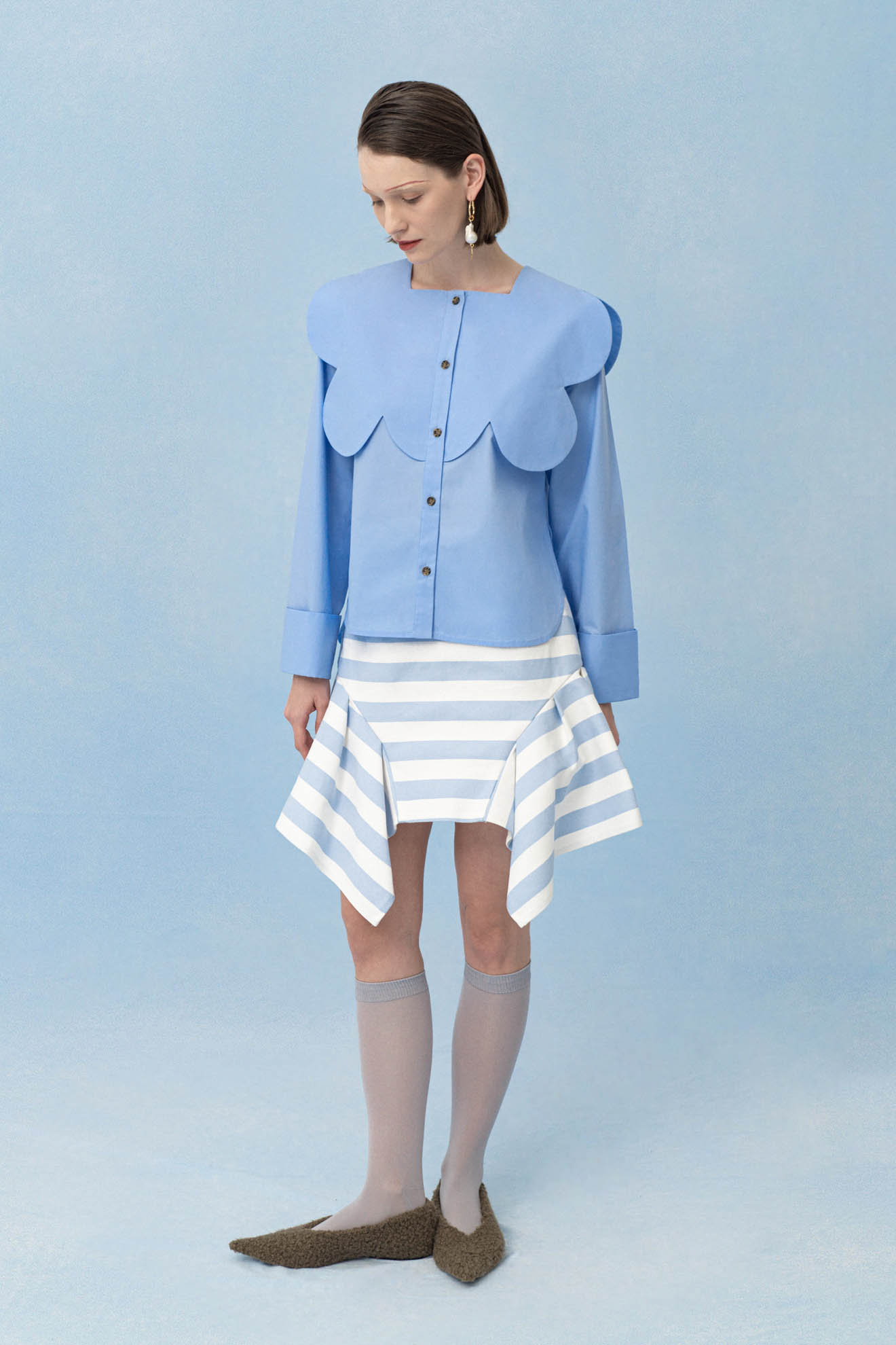GENA Skirt in Ash Blue Stripes
