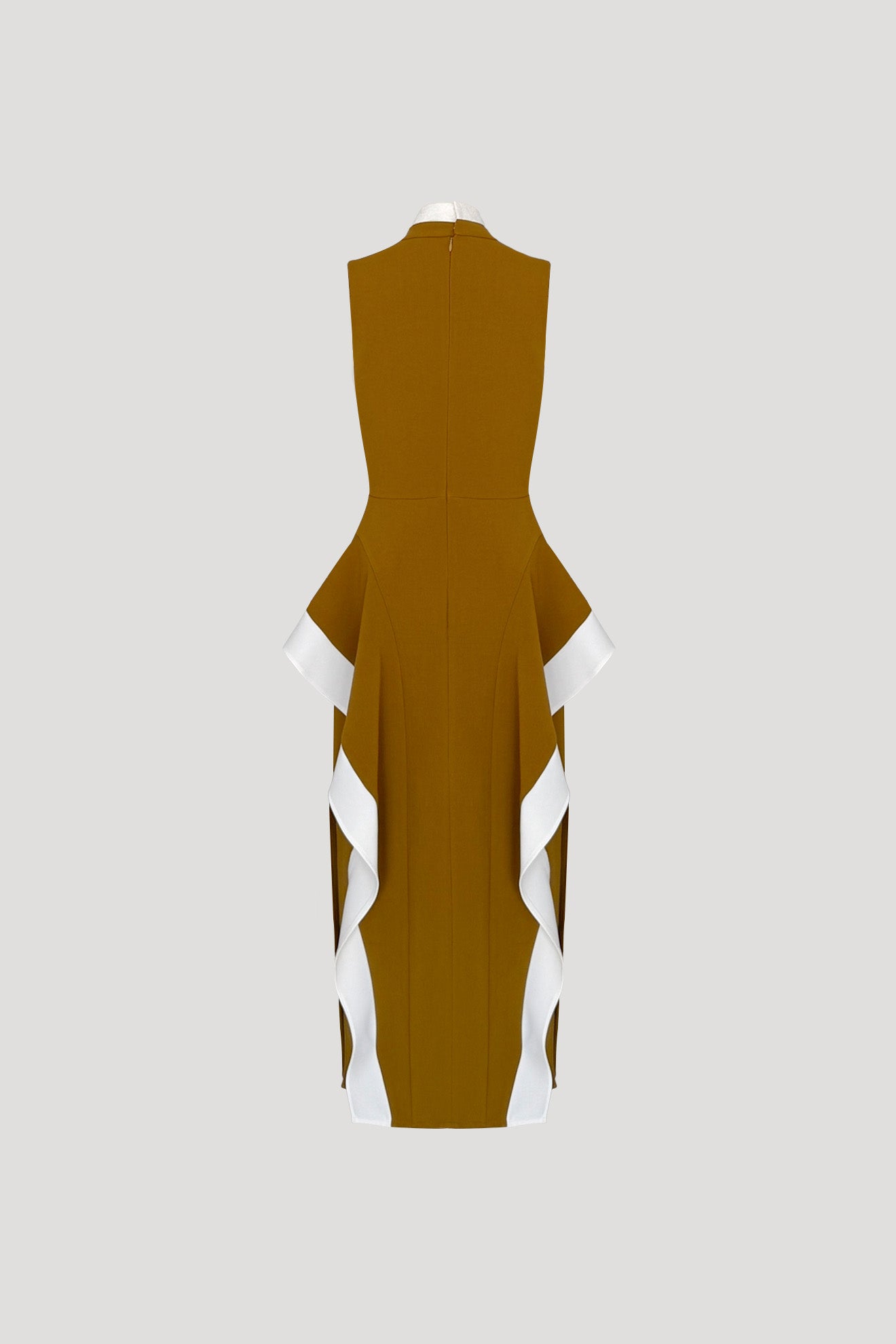 HIBARI Dress in Ochre Brown/White