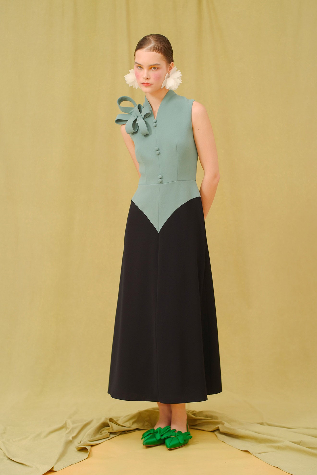 KENDAMA Dress in Mineral Green/Dark Blue