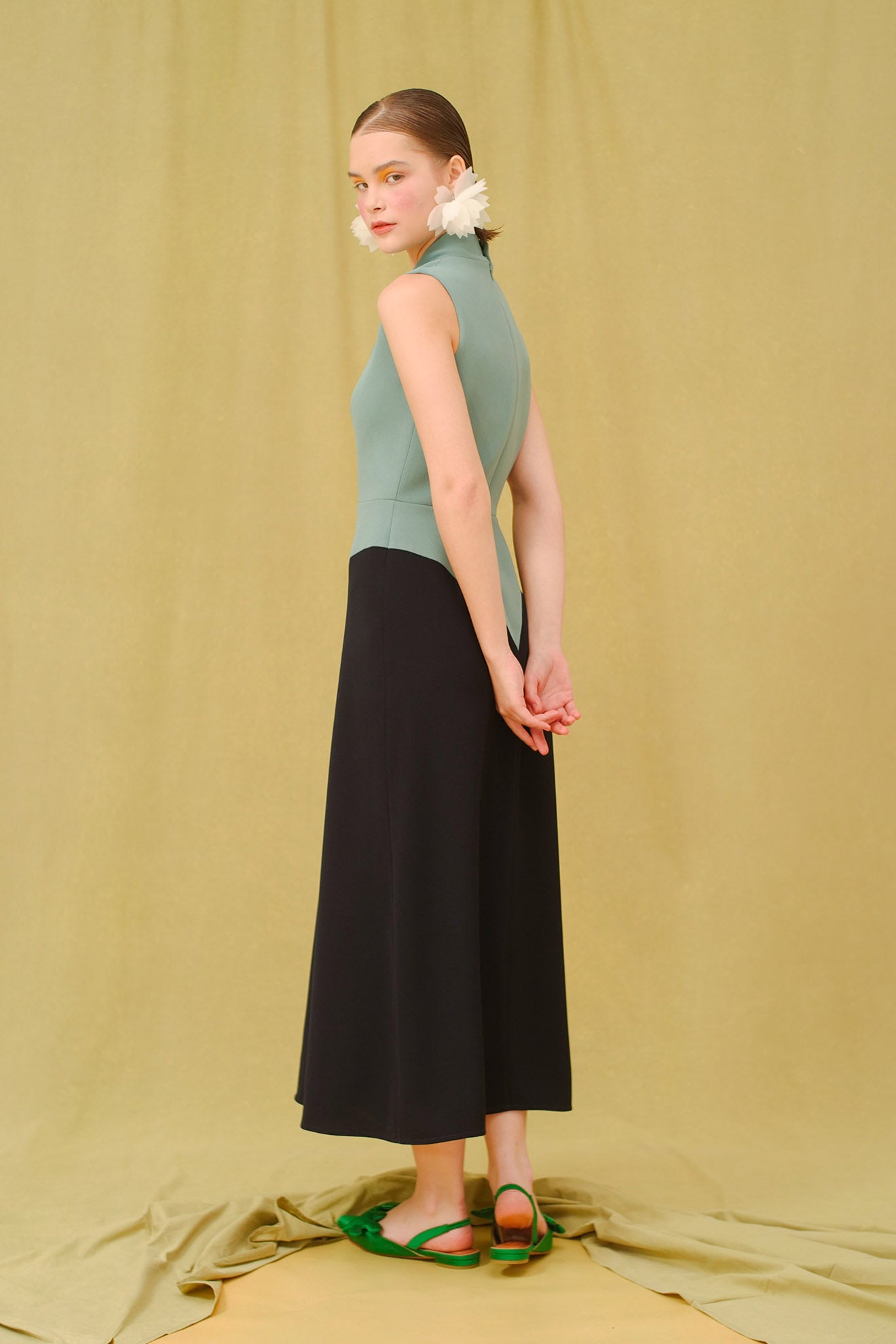 KENDAMA Dress in Mineral Green/Dark Blue