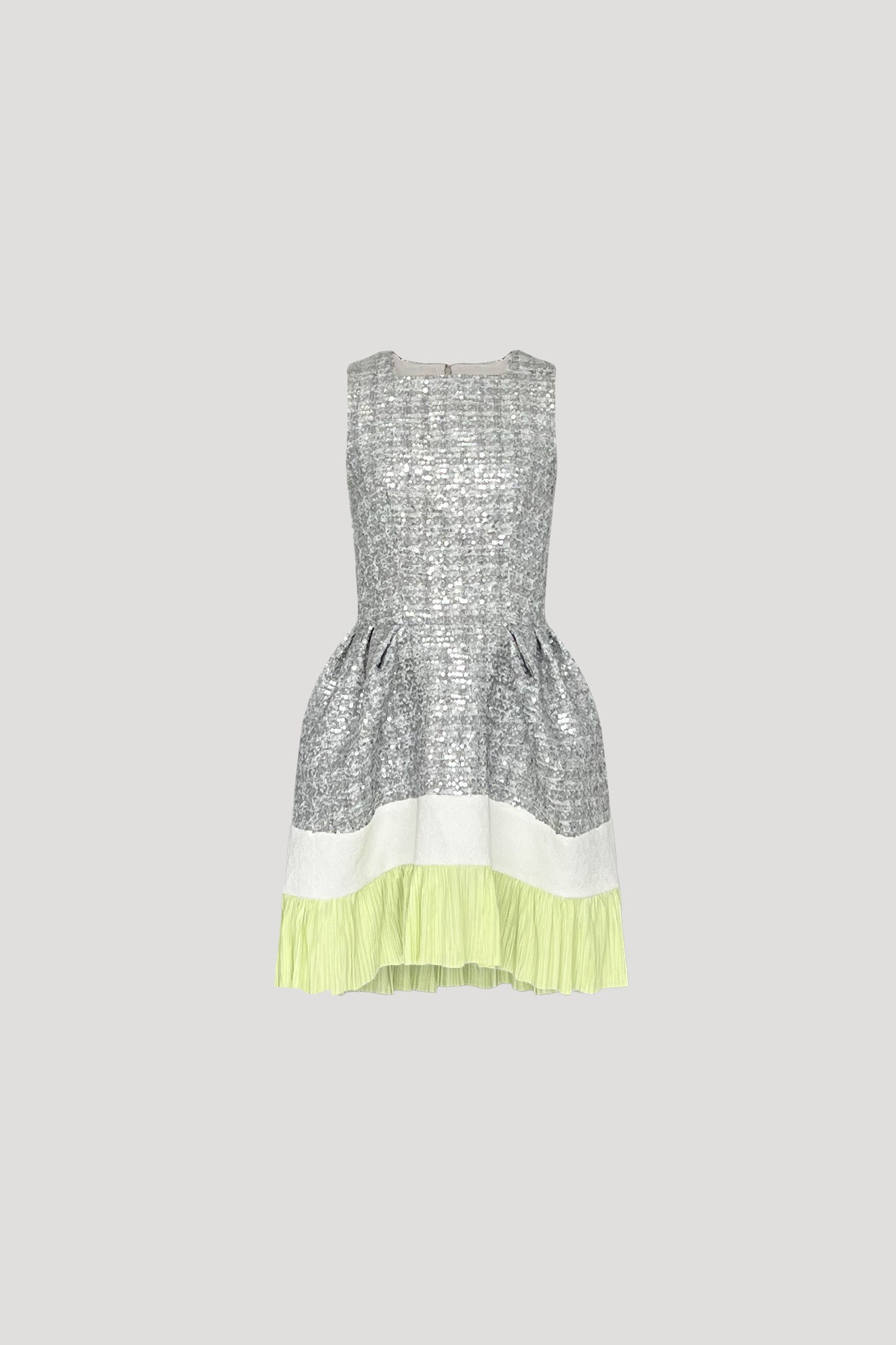 KINGYO Dress in Silver/Neon Yellow Pleats