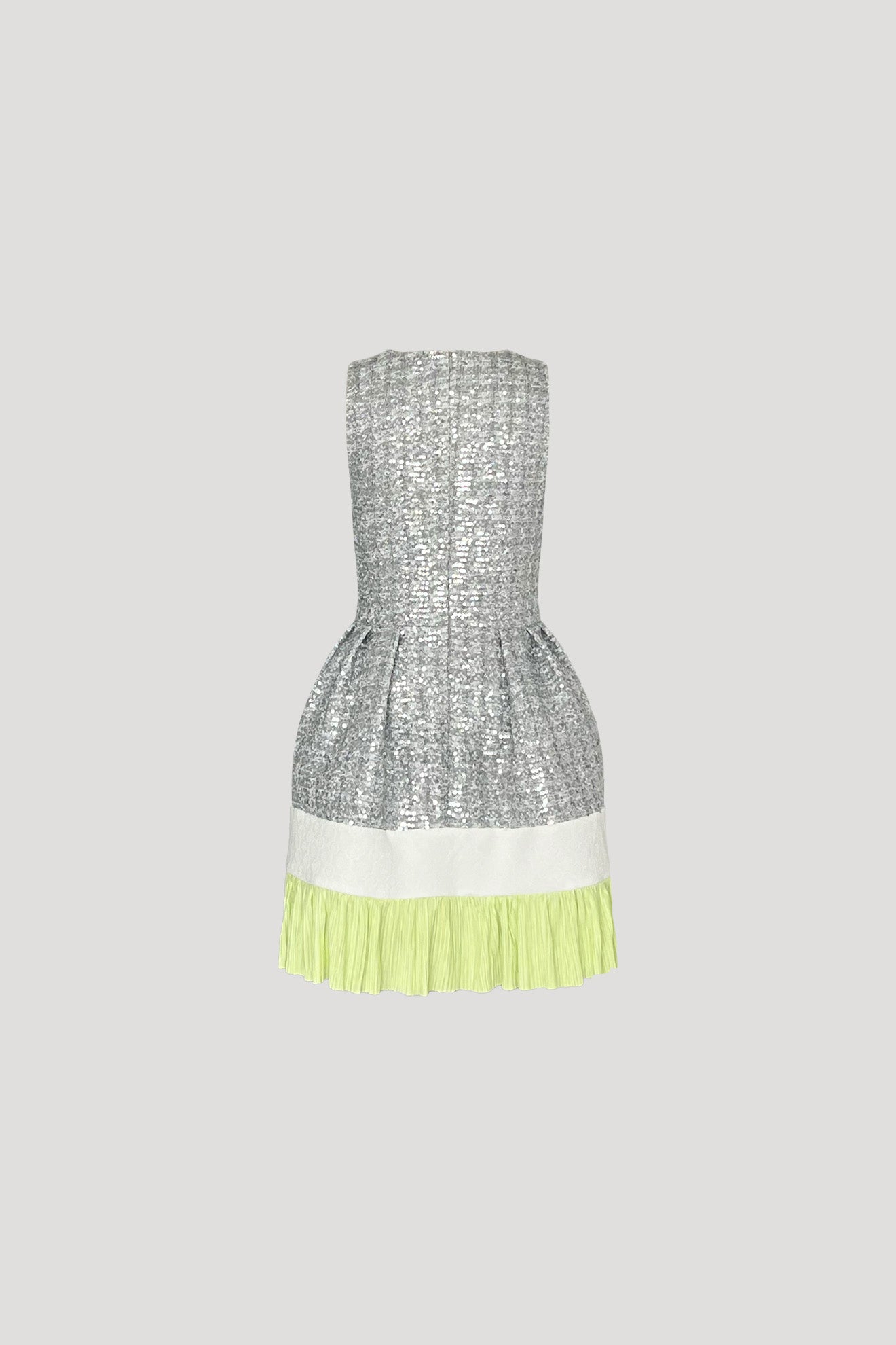 KINGYO Dress in Silver/Neon Yellow Pleats