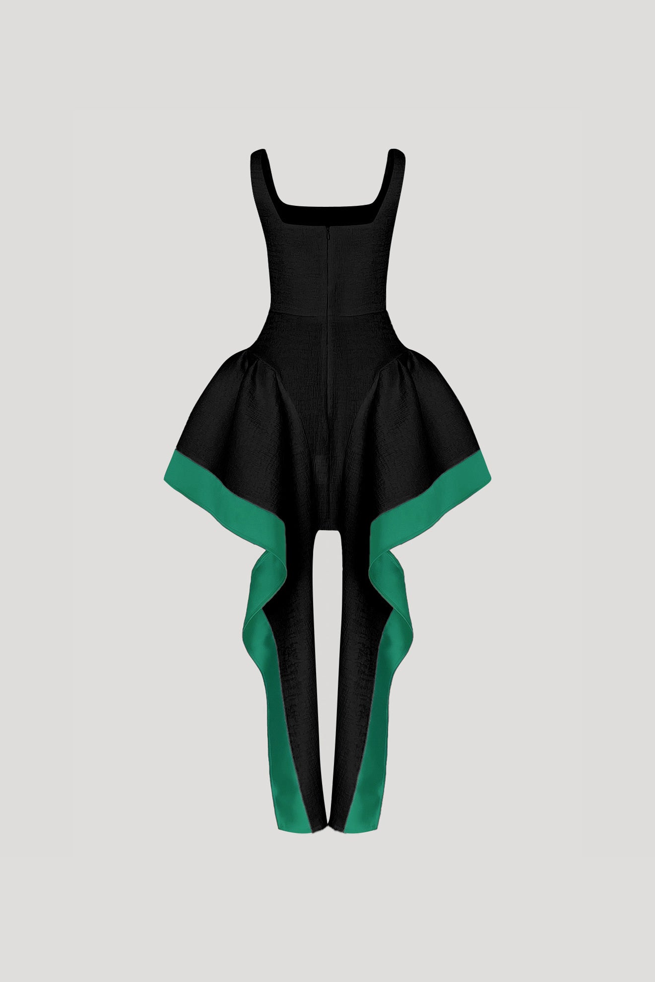 KABUKI Dress in Crinkled Black/Emerald Green