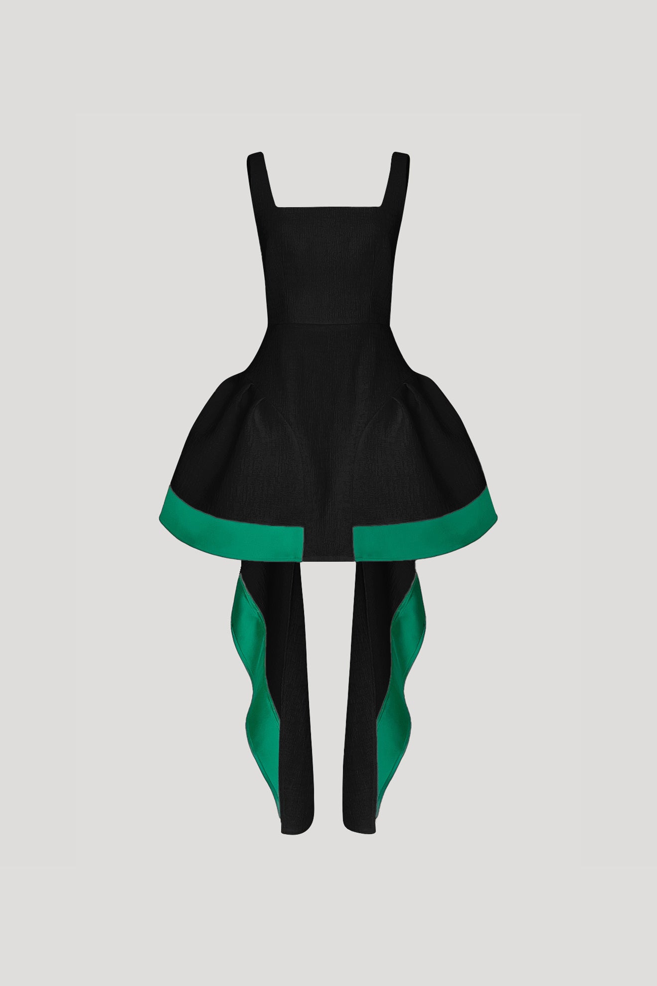 KABUKI Dress in Crinkled Black/Emerald Green