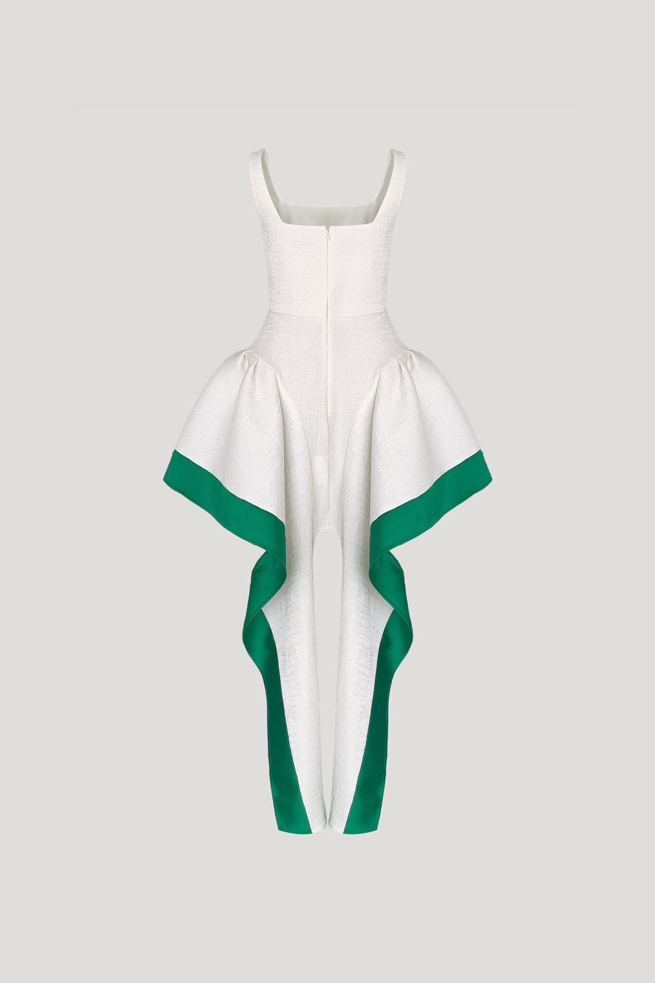 KABUKI Dress in Crinkled White/Emerald Green