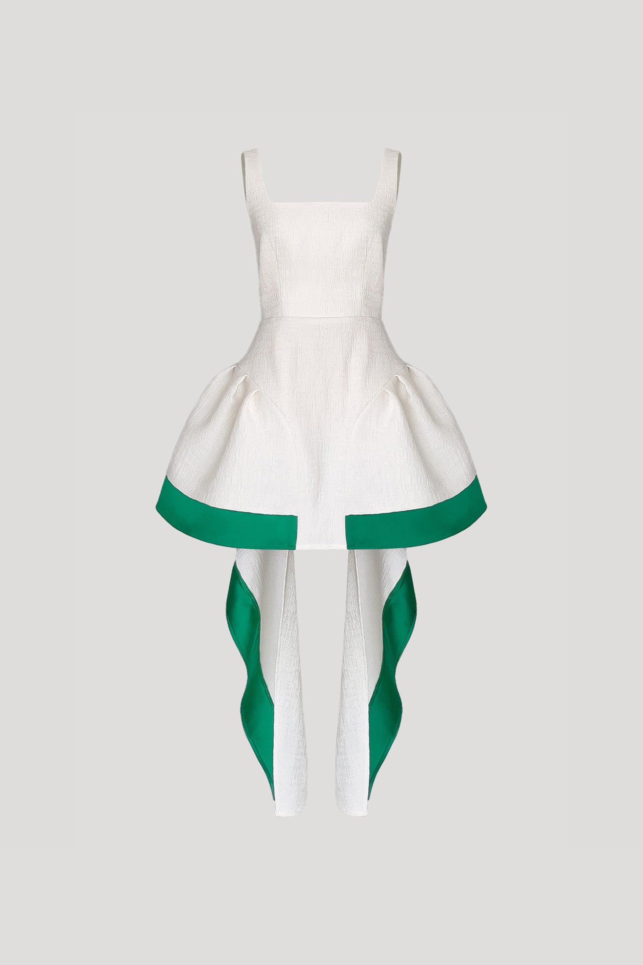 KABUKI Dress in Crinkled White/Emerald Green