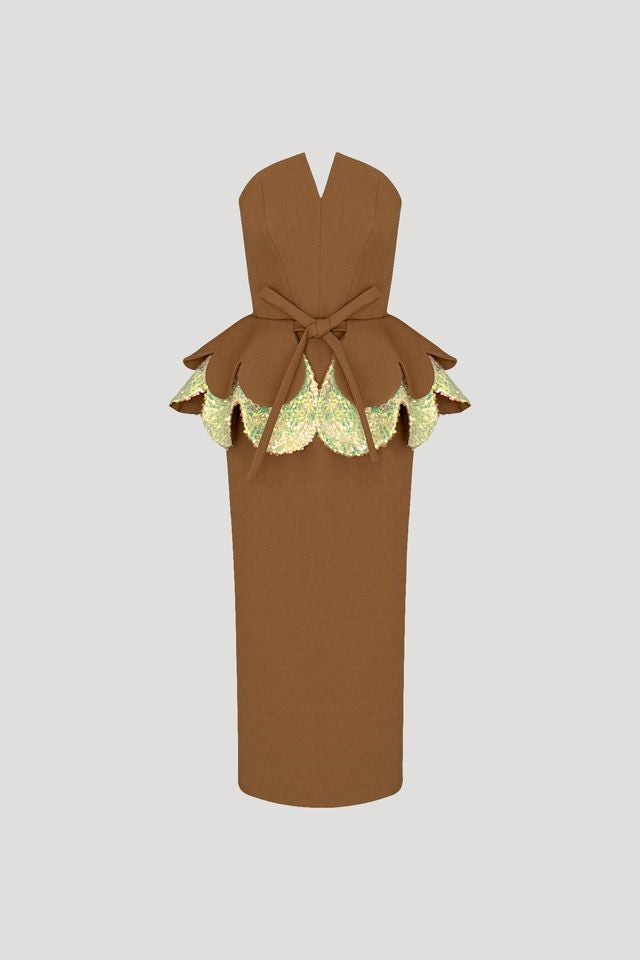 KASHIWA Dress in Ochre Brown/Iridescent Yellow