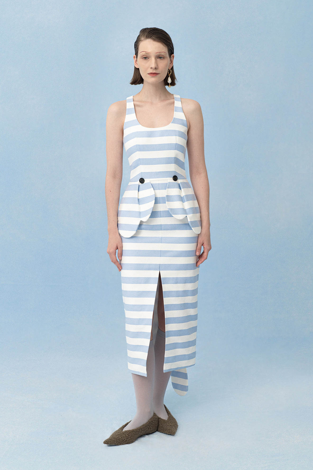 METANOTUM Dress in Ash Blue Stripes