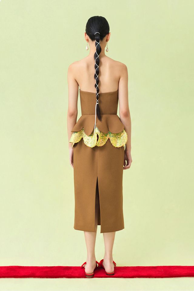 KASHIWA Dress in Ochre Brown/Iridescent Yellow