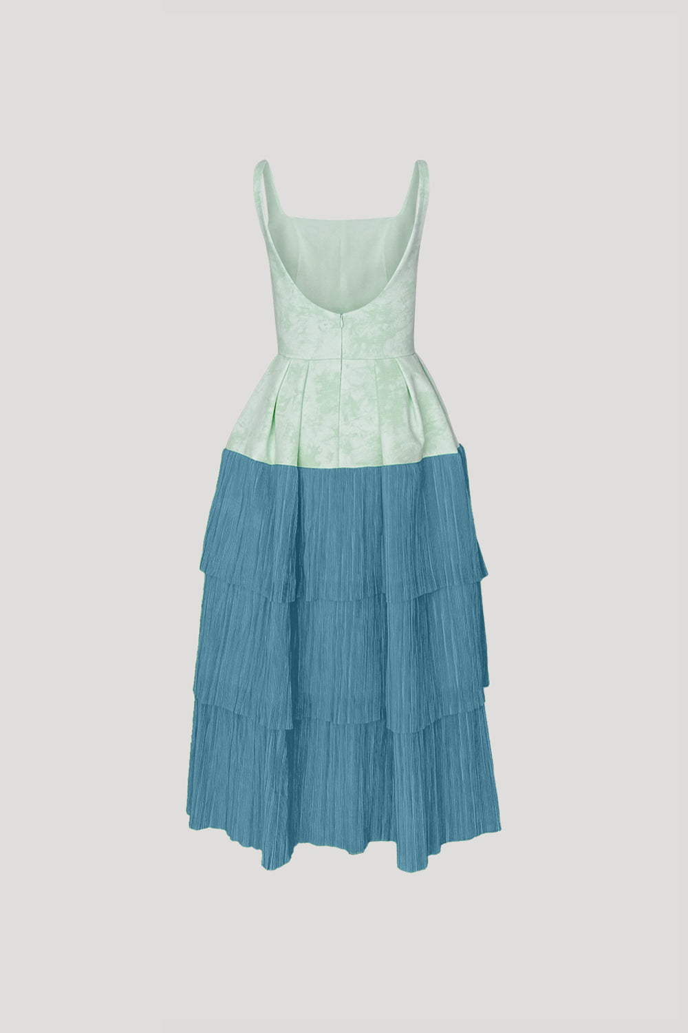 REVERIE Dress in Dusty Green/Turquoise Pleats