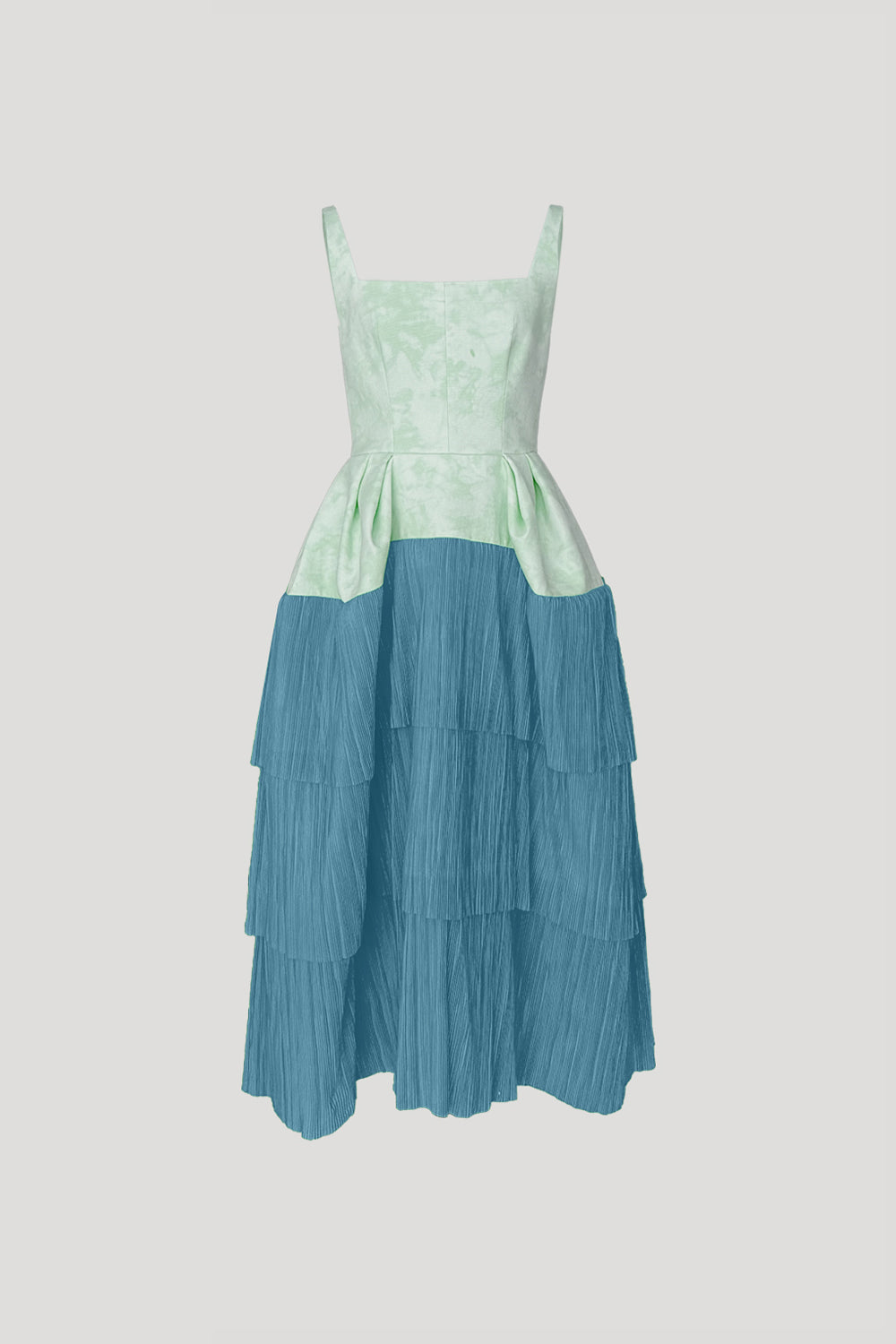 REVERIE Dress in Dusty Green/Turquoise Pleats