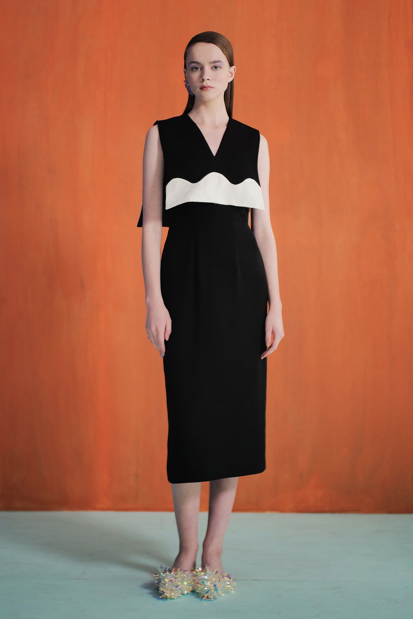 STACCATO Dress in Black/Metallic White