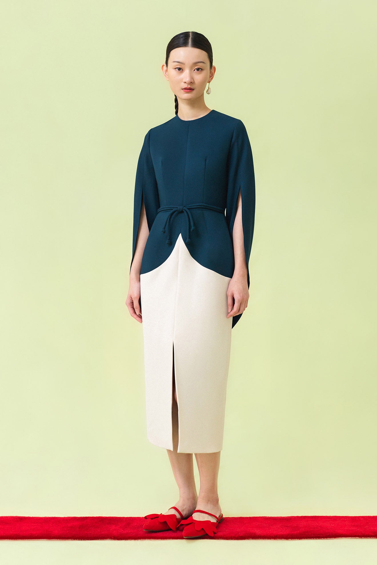 SUZUMUSHI Dress in Teal Blue/Bone White