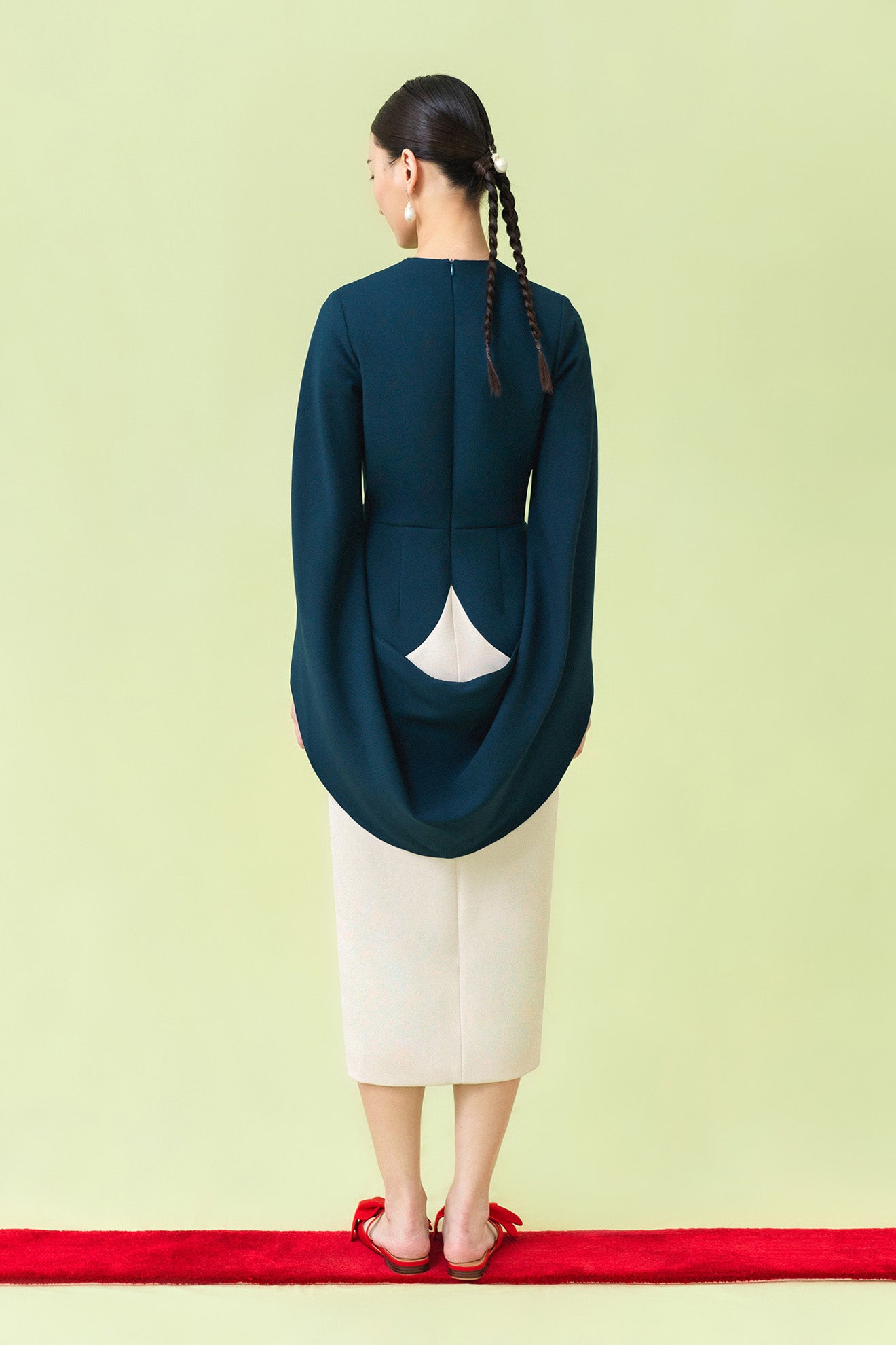 SUZUMUSHI Dress in Teal Blue/Bone White