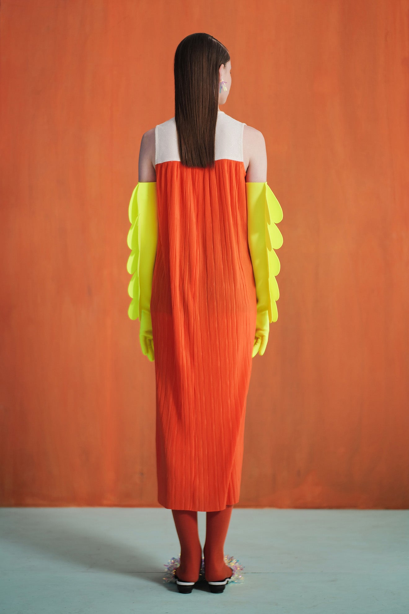 UPTEMPO Dress in Orange Pleats/Metallic White