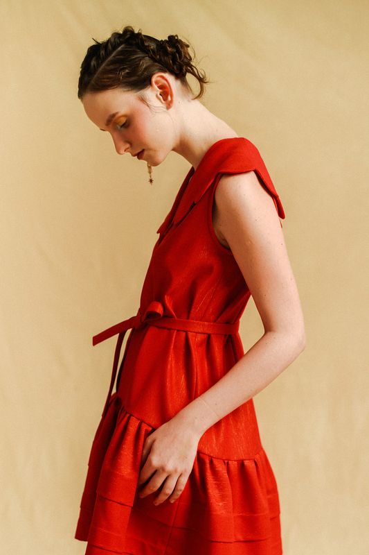 peggy red dress Red Cord Balloon Sleeve Peggy Mini Dress